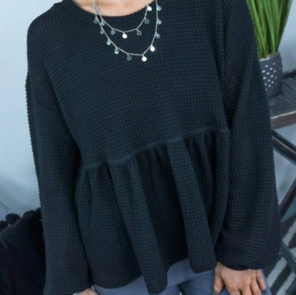 Waffle Knit Loose Flowy Lightweight Peplum Top